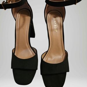 BAMBOO Black Heeled Sandals with Ankle Strap